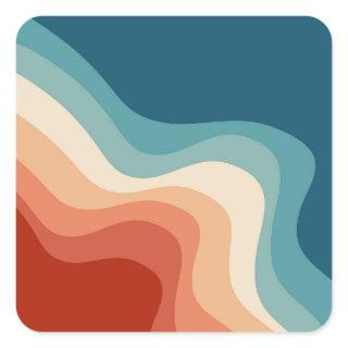 Retro style waves square sticker