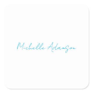 Retro Stylish Elegant Plain Sky Blue White Square Sticker