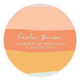 Retro Summer Pastel Stripes Custom Graduation Classic Round Sticker