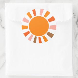 Retro Sun Rays Burst Sunset Orange Yellow Red  Classic Round Sticker