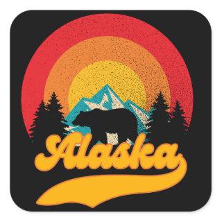 Retro Sunset Alaska Juneau Bear Mountains Wild AK Square Sticker