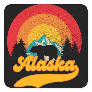 Retro Sunset Alaska Juneau Bear Mountains Wild AK Square Sticker