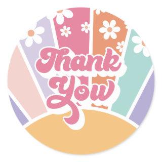 Retro Sunshine Rainbow Daisy Thank You Classic Round Sticker