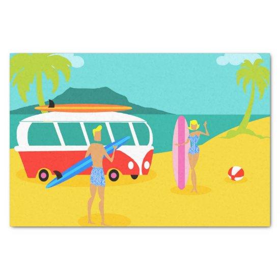 Retro Surfer Couple Tissue Paper
