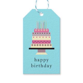 Retro Tall Pink Birthday Cake Whimsical Hand-Drawn Gift Tags
