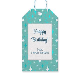 Retro Teal and White Star Pattern Editable Gift Tags