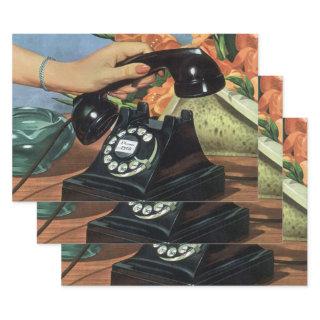 Retro Telephone with Rotary Dial, Vintage Business  Sheets