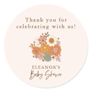 Retro Thank You Boho Floral Baby Shower Classic Round Sticker