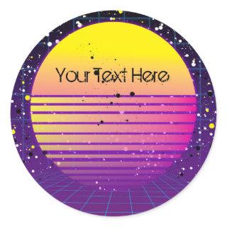 Retro Throwback to 80's Purple Yellow Sun Party Classic Round Sticker