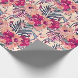 Retro Tropical Hibiscus Wren Pattern