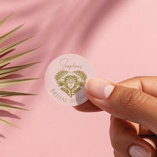 Retro Tropical Palm Tree Pickleball Bridal Shower Classic Round Sticker