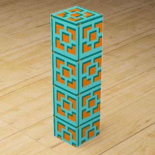 Retro Turquoise and Orange Trellis Wine Gift Box
