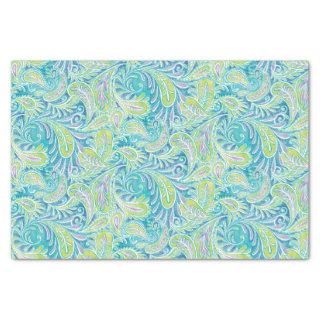 Retro Turquoise Aqua Pink Paisley Pattern Tissue Paper