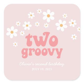 Retro Two Groovy daisy boho floral second birthday Square Sticker