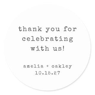 Retro Typewriter White Custom Wedding Thank You Classic Round Sticker