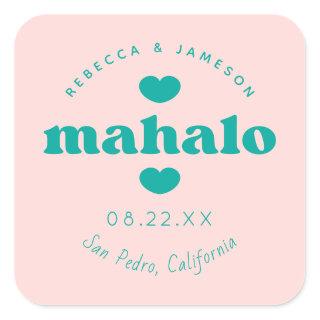Retro Union Pink and Teal Wedding Mahalo Square Sticker