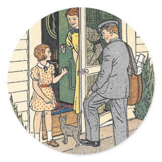 Retro Vintage Book Illustration Mailman Stickers