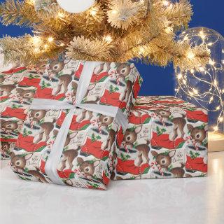 retro vintage Christmas reindeer and stocking