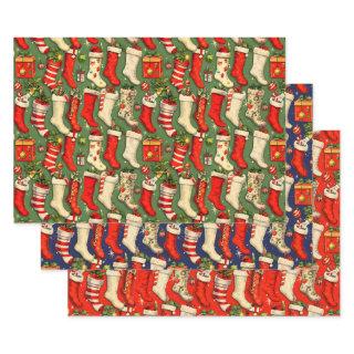 Retro Vintage Christmas Stockings Tri-Color  Sheets