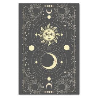 Retro vintage sun moon planets clouds tarot frame tissue paper