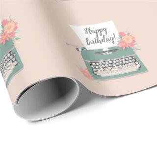Retro vintage typewriter & flowers & custom paper