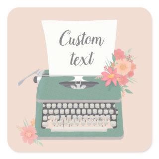 Retro vintage typewriter & flowers & custom paper square sticker