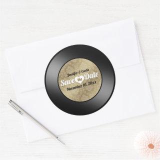 Retro Vinyl Record Wedding Save the Date Classic R Classic Round Sticker