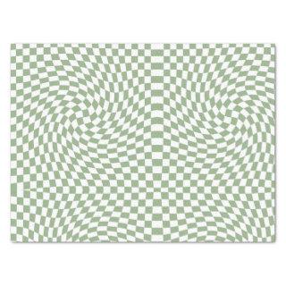 Retro Warped Sage Green White Checks Checkered Tissue Paper