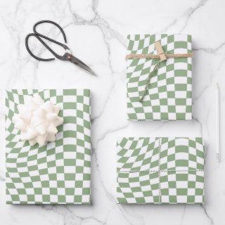 Retro Warped Sage Green White Checks Checkered   Sheets