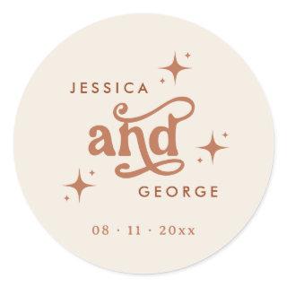 Retro Wedding, Terracotta Boho Classic Round Sticker