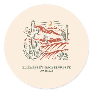 Retro Western Desert Cactus | Bachelorette  Classic Round Sticker