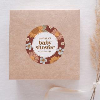 Retro Wildflowe Baby Shower Classic Round Sticker
