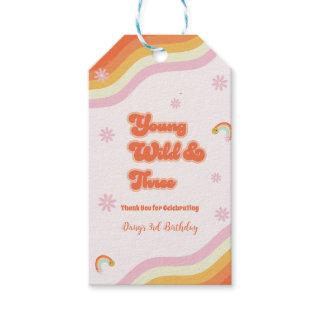 Retro Young Wild and Three Birthday Gift Tags