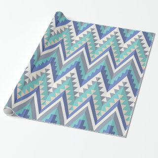 Retro Zigzag Chevron Teal Blue Grey Taupe White