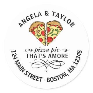 Return Address Pizza Love Couple Custom Names Classic Round Sticker