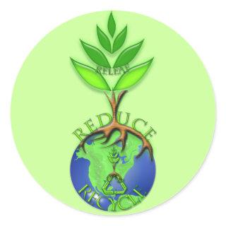 Reuse Reduce Recycle Tree Earth Globe Classic Round Sticker
