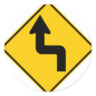 Reverse Turn (Left) Highway Sign Classic Round Sticker