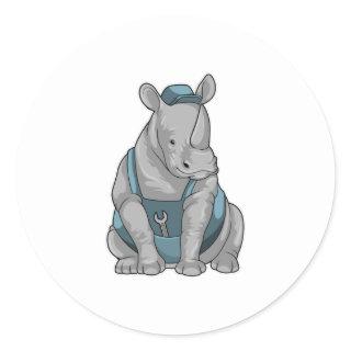 Rhino as Craftsman with Wrench Classic Round Sticker