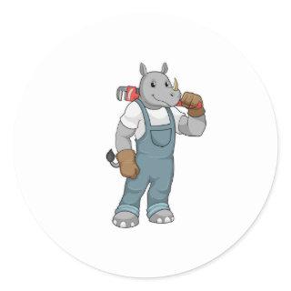 Rhino as Handyman with Water pump pliers Classic Round Sticker