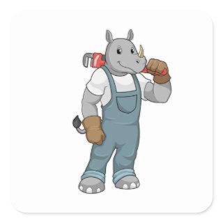 Rhino as Handyman with Water pump pliers Square Sticker