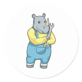 Rhino as Mechanic with Wrench Classic Round Sticker
