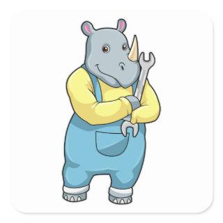 Rhino as Mechanic with Wrench Square Sticker