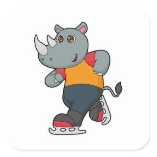 Rhino at Ice skating with Ice skates Square Sticker
