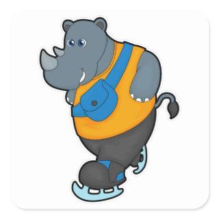 Rhino at Ice skating with Sling bag Square Sticker