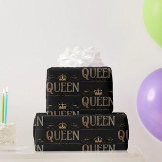 Rich Elegant QUEEN Royalty Lettering Crown Black