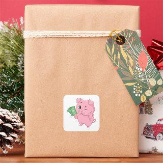 Rich Pink Pig Square Sticker