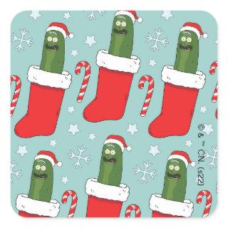 Rick and Morty | Christmas Pickle Rick Pattern Square Sticker