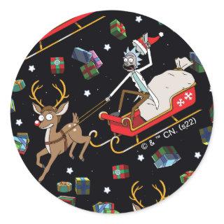 Rick and Morty | Christmas Reindeer Sleigh Pattern Classic Round Sticker