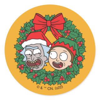 Rick and Morty | Holiday Wreath Pattern Classic Round Sticker