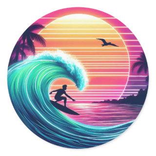 Ride the Wave at Sunset Classic Round Sticker